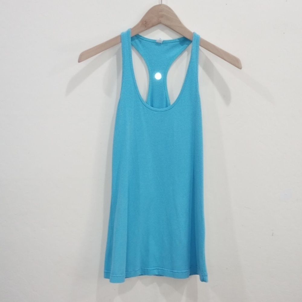 Lululemon Striped Racer Back Tank  - Blue with Purple Stripe Size 8